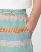 Short en Coton & Lin à rayures bleu marine