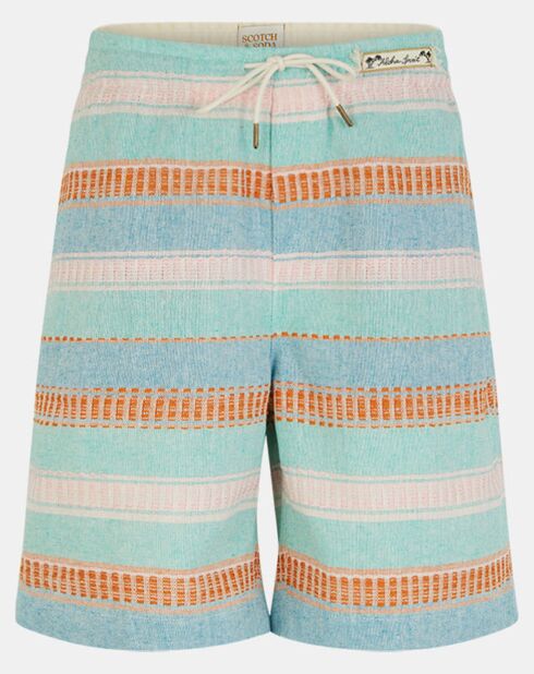 Short en Coton & Lin à rayures bleu marine