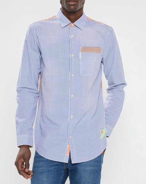 Chemise 100% Coton Bio Regular Fit Seersuck bleu/marron