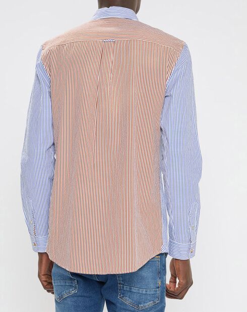 Chemise 100% Coton Bio Regular Fit Seersuck bleu/marron