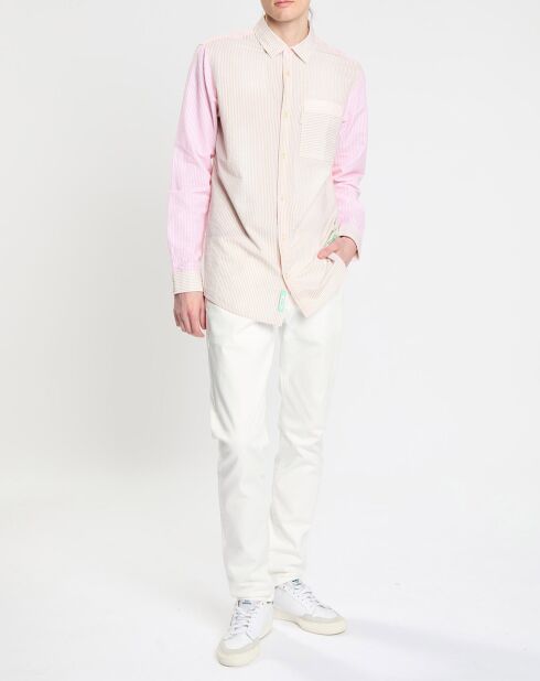 Chemise 100% Coton Bio Regular Fit Seersuck  à rayures rose/beige