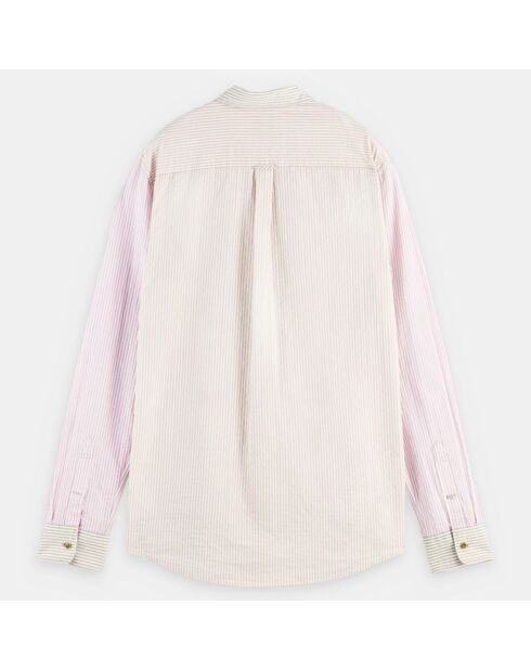 Chemise 100% Coton Bio Regular Fit Seersuck  à rayures rose/beige
