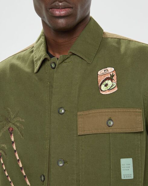 Veste brodée kaki