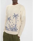 Pull col rond brodé beige clair