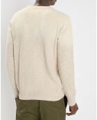 Pull col rond brodé beige clair