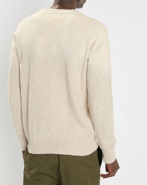 Pull col rond brodé beige clair