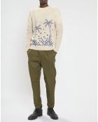 Pull col rond brodé beige clair