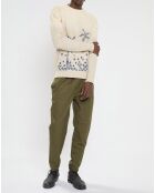 Pull col rond brodé beige clair