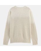 Pull col rond brodé beige clair