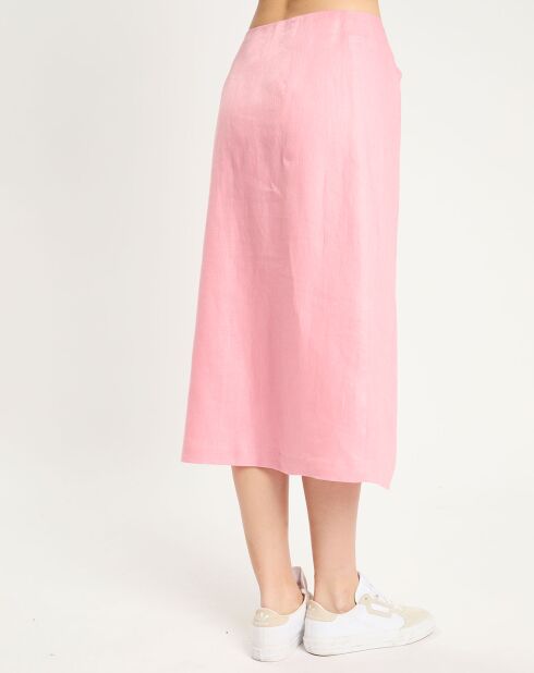 Rosafarbener Midirock aus 100% Leinen