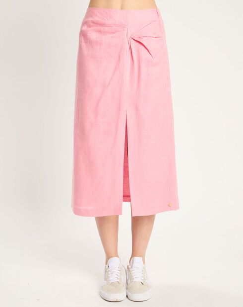 Rosafarbener Midirock aus 100% Leinen