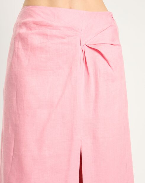 Rosafarbener Midirock aus 100% Leinen
