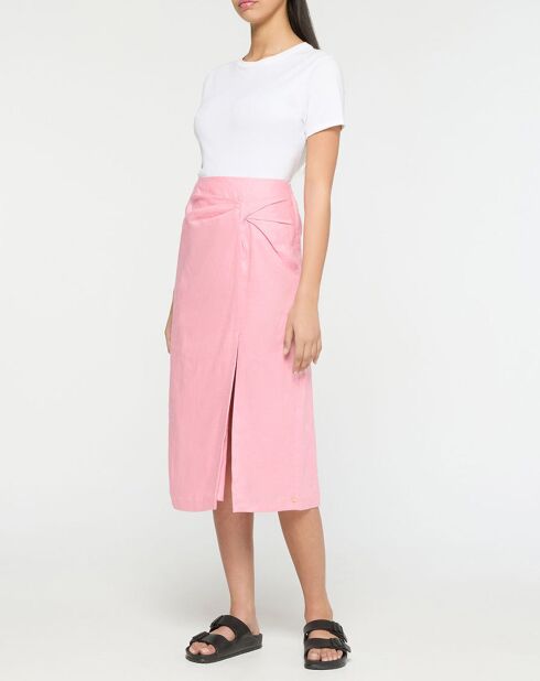 Rosafarbener Midirock aus 100% Leinen