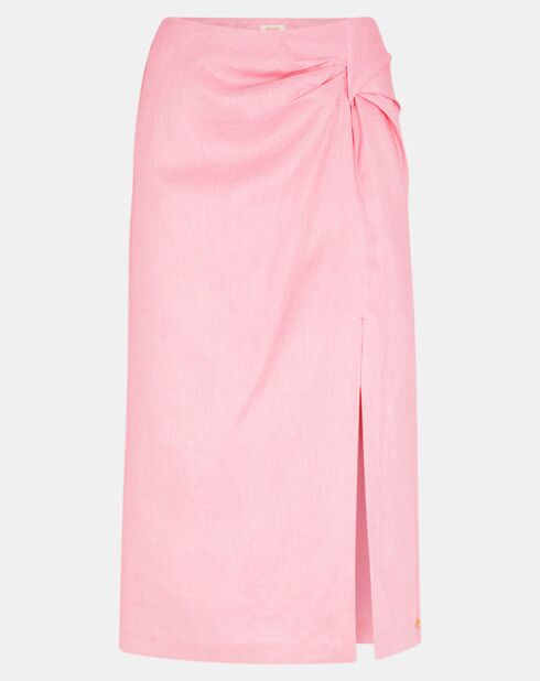 Rosafarbener Midirock aus 100% Leinen