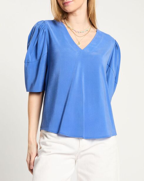 Middelblauwe fluwelen top