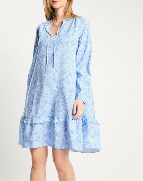 Robe courte à volants bleu/blanc