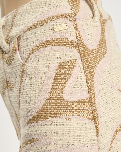 Beige/roze/bruine minirok met print