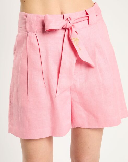 Pantaloncini rosa 100% lino