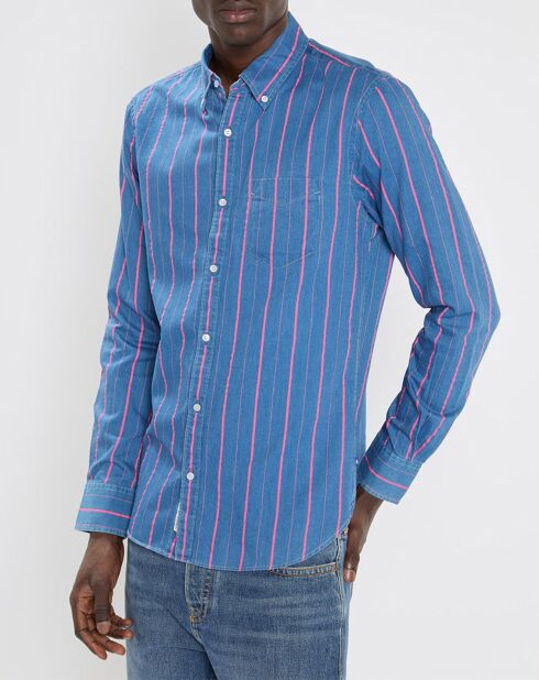 Chemise Slim Fit à rayures bleu/rose