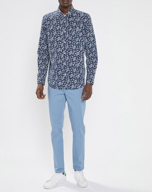 Pantalon Chino Super Slim Fit en Coton Bio mélangé Stretch bleu ciel