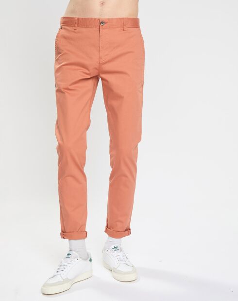 Pantalon Chino Super Slim Fit en Coton Bio mélangé Stretch brique