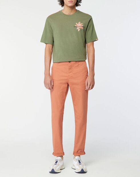 Pantalon Chino Super Slim Fit en Coton Bio mélangé Stretch brique