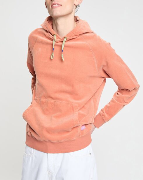 Sweat en Coton Bio mélangé Velours Milleraies à capuche orange