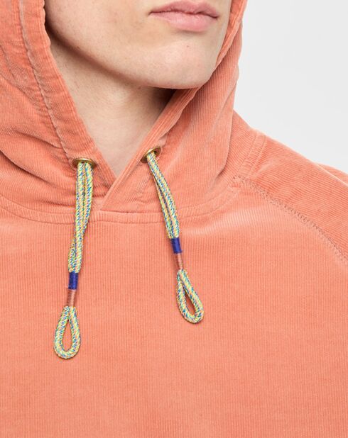 Sweat en Coton Bio mélangé Velours Milleraies à capuche orange