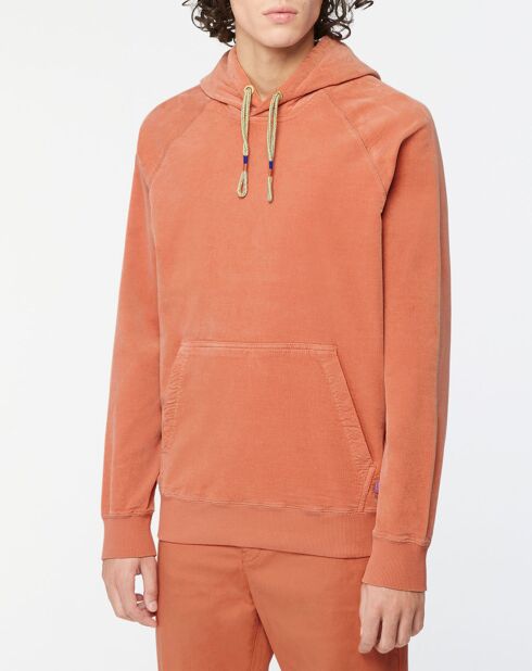 Sweat en Coton Bio mélangé Velours Milleraies à capuche orange
