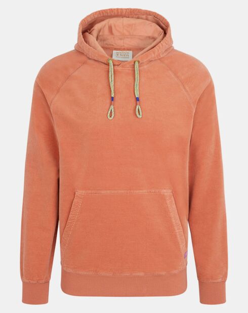 Sweat en Coton Bio mélangé Velours Milleraies à capuche orange
