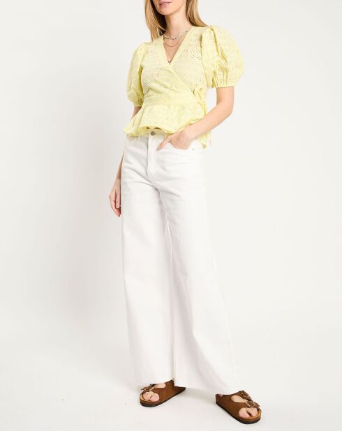 Top giallo pallido con ricamo inglese