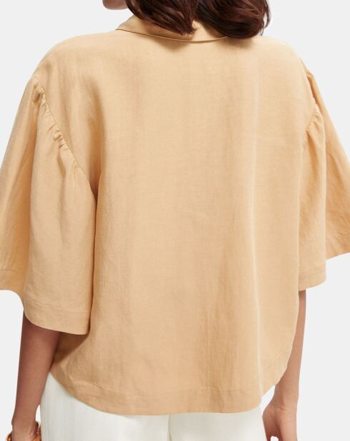 Camisa mediana en mezcla de lino beige