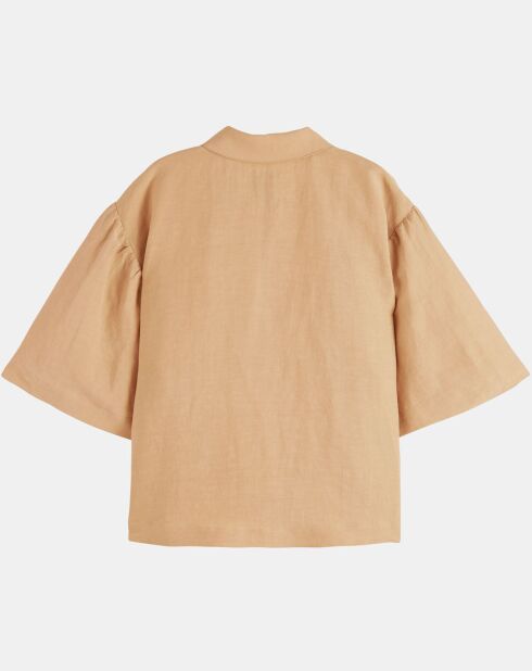 Camisa mediana en mezcla de lino beige