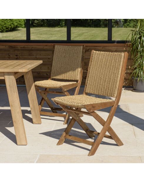 VICTOIRE - Set de 2 sillas plegables de acacia engrasada y ratán sintético