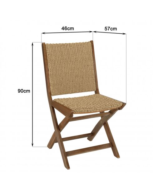 VICTOIRE - Lot de 2 chaises pliantes acacia huilé et rotin synthétique