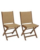 VICTOIRE - Lot de 2 chaises pliantes acacia huilé et rotin synthétique