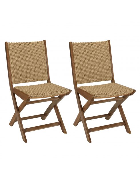 VICTOIRE - Set de 2 sillas plegables de acacia engrasada y ratán sintético