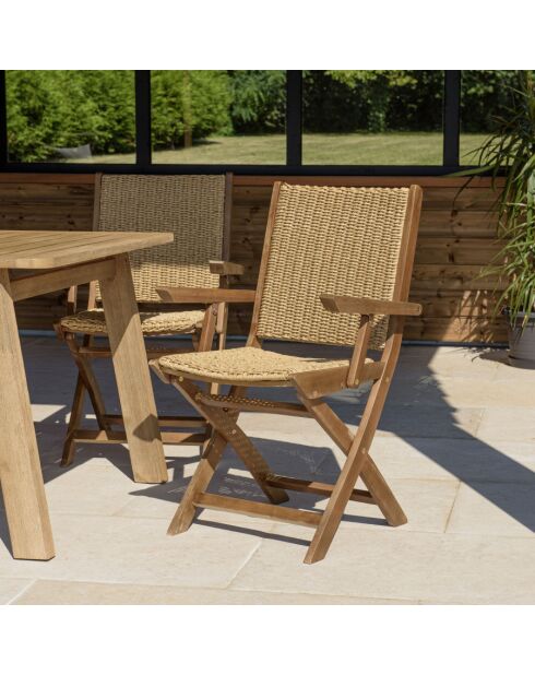 VICTOIRE - Lot de 2 fauteuils pliants acacia huilé et rotin synthétique