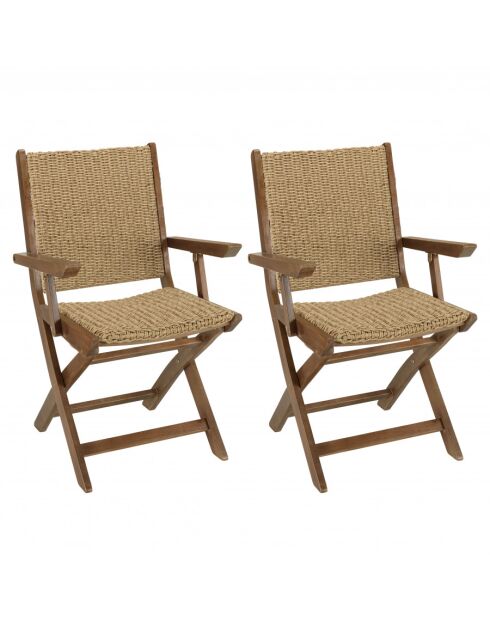VICTOIRE - Set aus 2 zusammenklappbaren Sesseln aus geölter Akazie und synthetischem Rattan