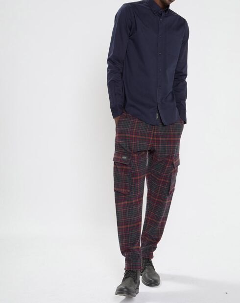 Pantalon cargo en Laine mélangée Slim Fit à carreaux bordeaux/bleu