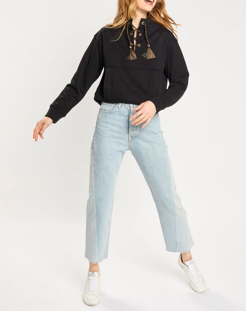 Jean boyfriend crop det couture bleu clair