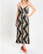 Robe satinée Napi imprimée noir/beige