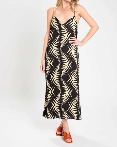 Robe satinée Napi imprimée noir/beige
