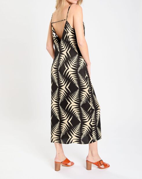 Robe satinée Napi imprimée noir/beige