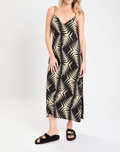 Robe satinée Napi imprimée noir/beige