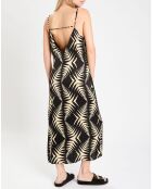 Robe satinée Napi imprimée noir/beige