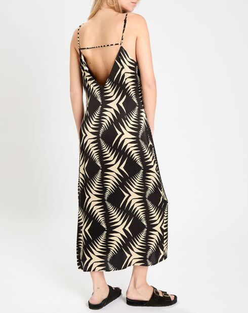 Robe satinée Napi imprimée noir/beige