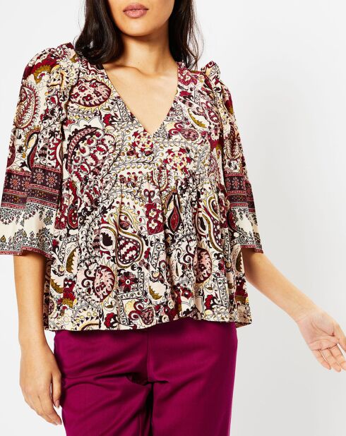 Blouse Zack imprimée bordeaux/multicolore
