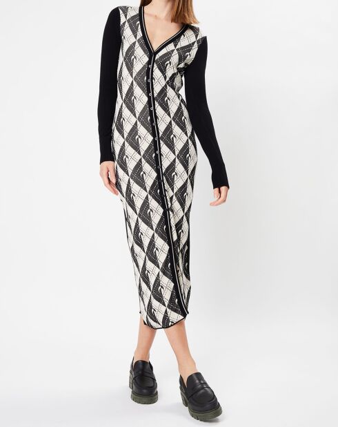 Robe longue en maille noir/blanc