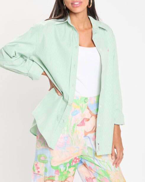 Chemise logo embroidered rayée vert/blanc